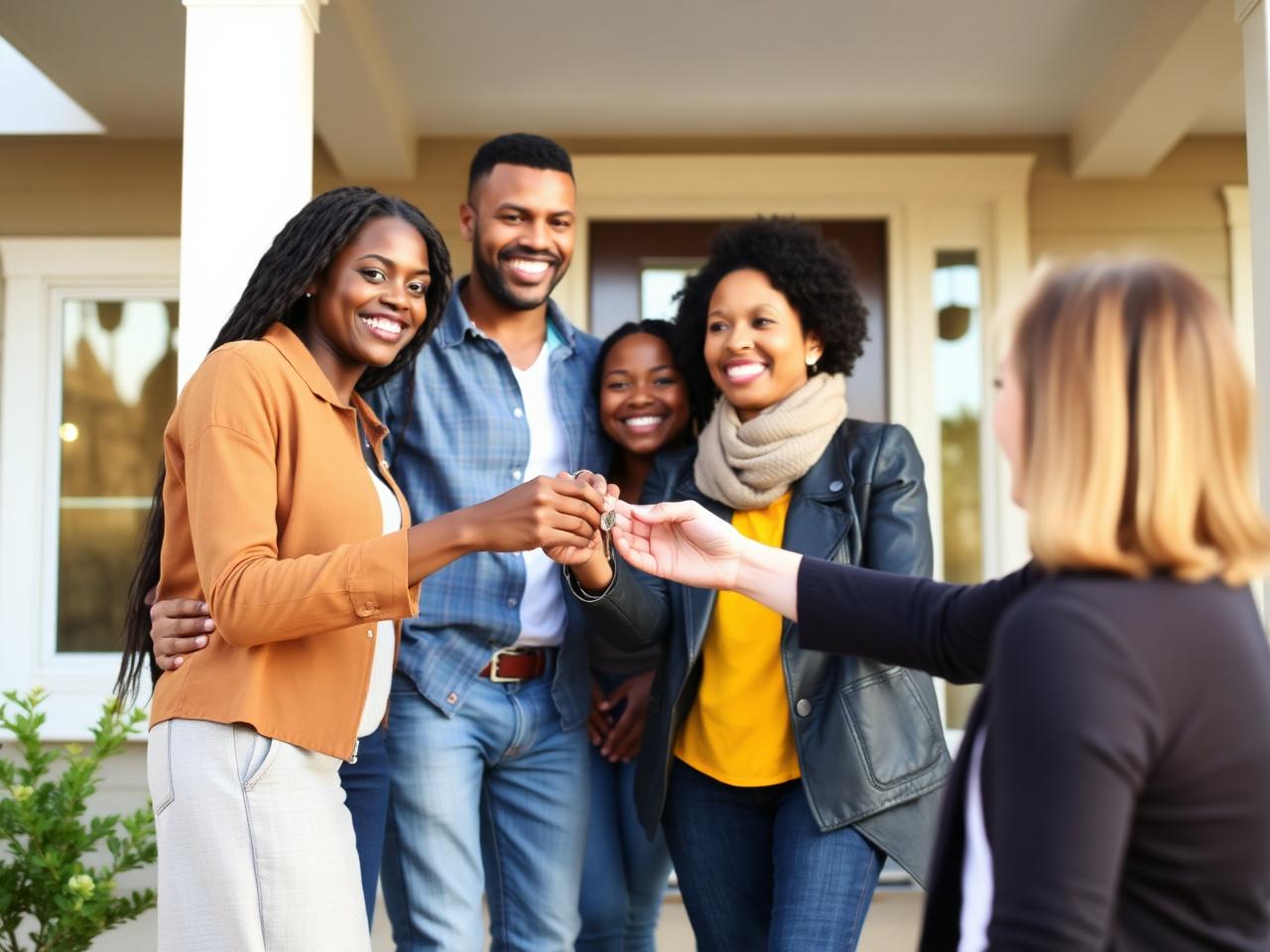 Happy family receiving keys